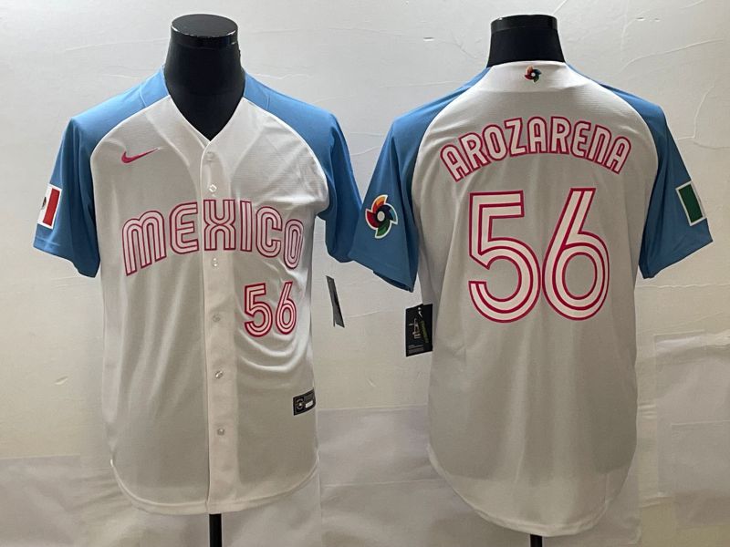 Men 2023 World Cub Mexico 56 Arozarena White blue Nike MLB Jersey16